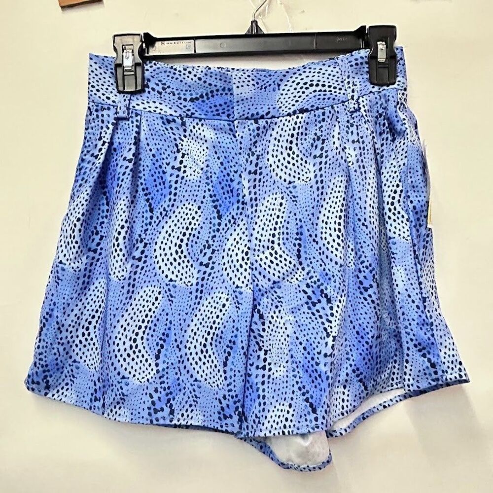 Bar III Womens XS Blue Wavy Dot Printed Pleated Satin Shorts NWT AI21